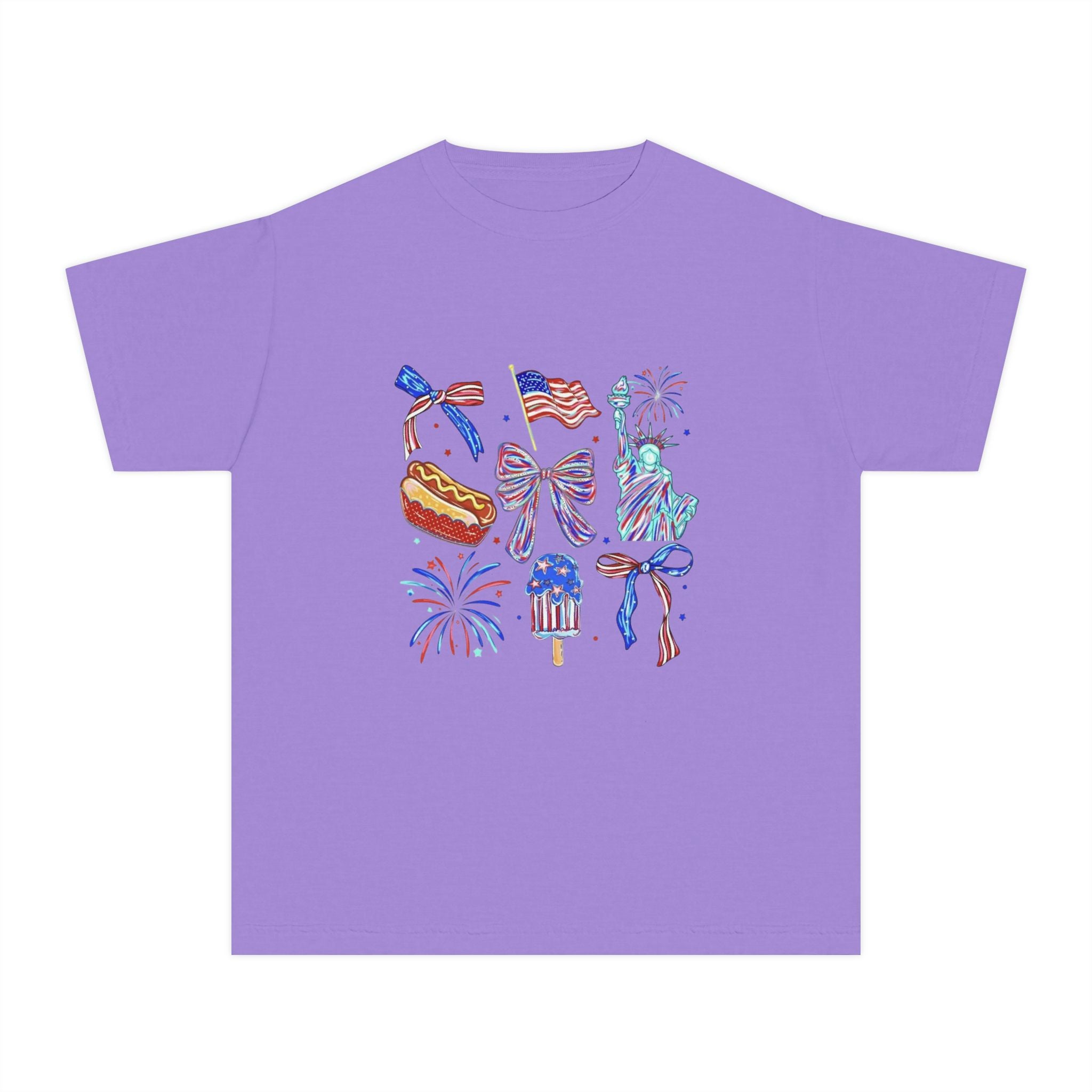 Youth Tee — Icons (fireworks, flag, popsicle, Statue of Liberty)