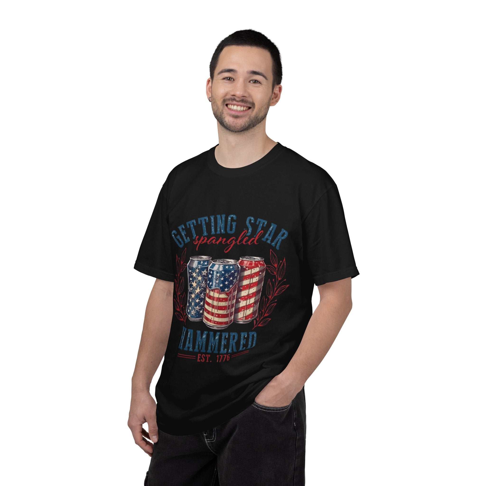 Getting Star Spangled Hammered T-Shirt — Patriotic Beer Can Graphic