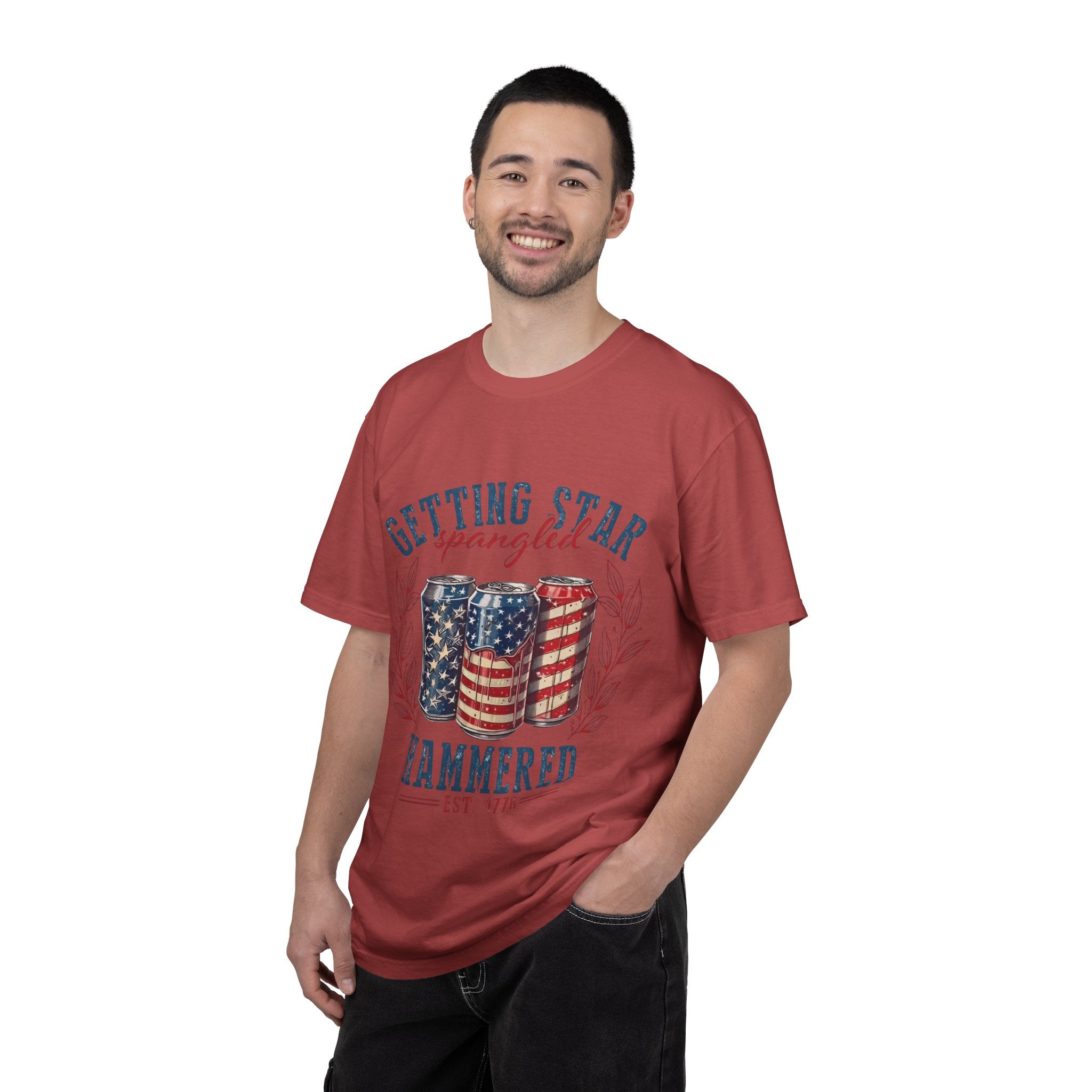 Getting Star Spangled Hammered T-Shirt — Patriotic Beer Can Graphic