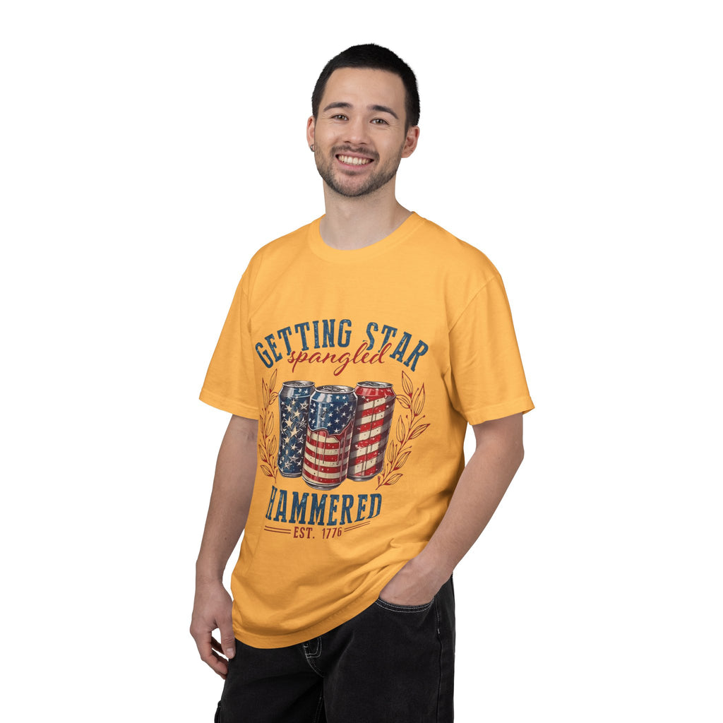 Getting Star Spangled Hammered T-Shirt — Patriotic Beer Can Graphic