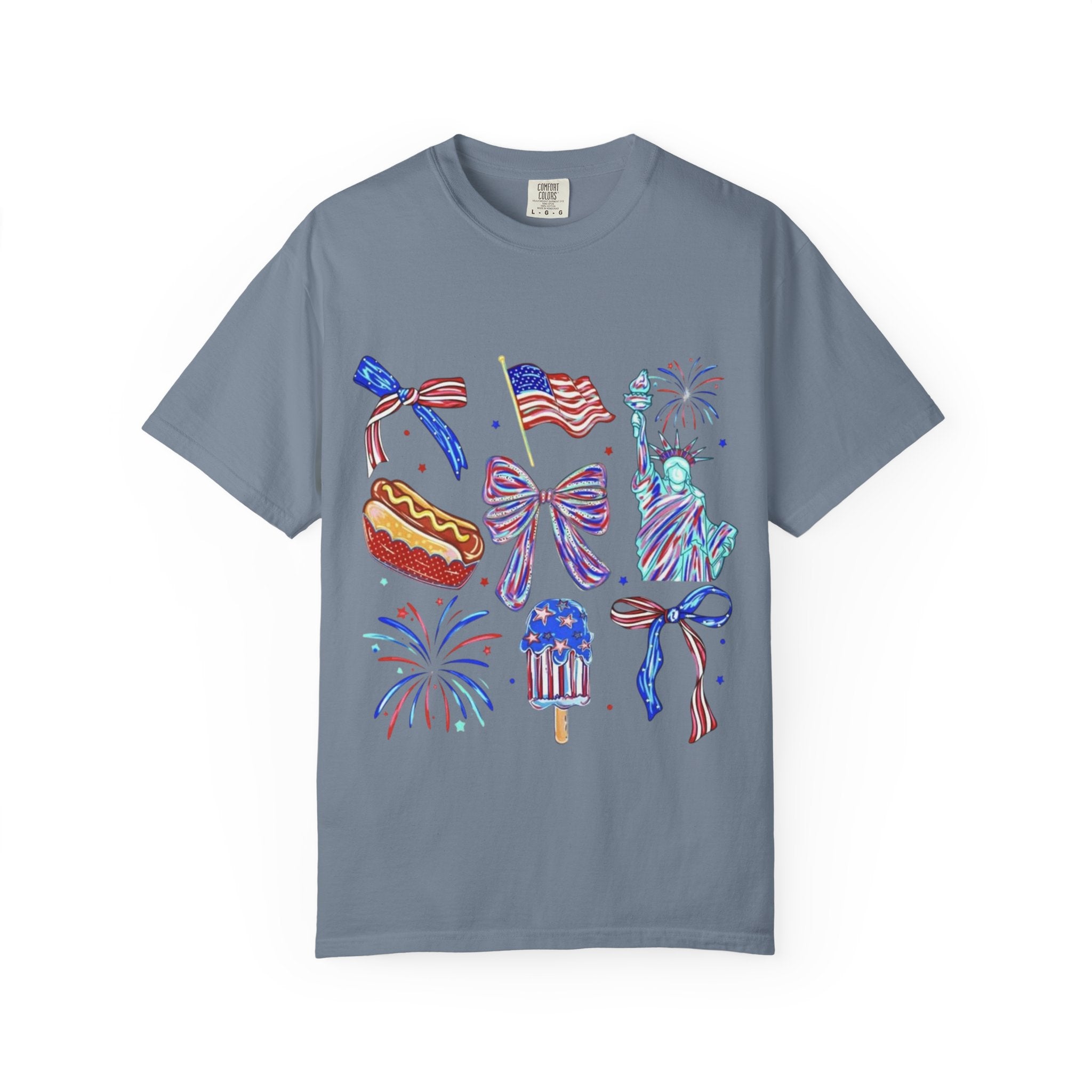 Statue of Liberty, Fireworks & Flags- Tee