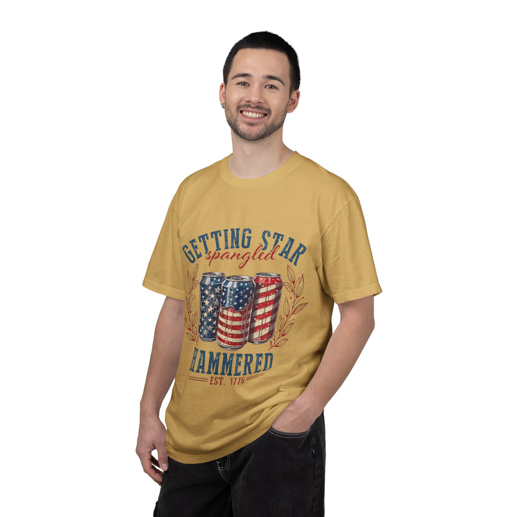 Getting Star Spangled Hammered T-Shirt — Patriotic Beer Can Graphic