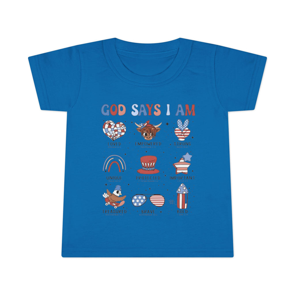 Toddler T‑Shirt — "God Says I Am.." Patriotic Tee