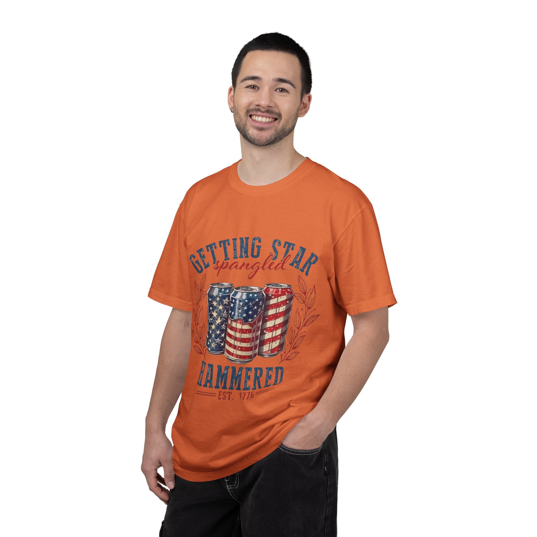 Getting Star Spangled Hammered T-Shirt — Patriotic Beer Can Graphic