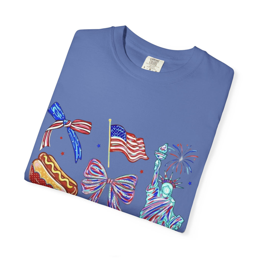 Statue of Liberty, Fireworks & Flags- Tee