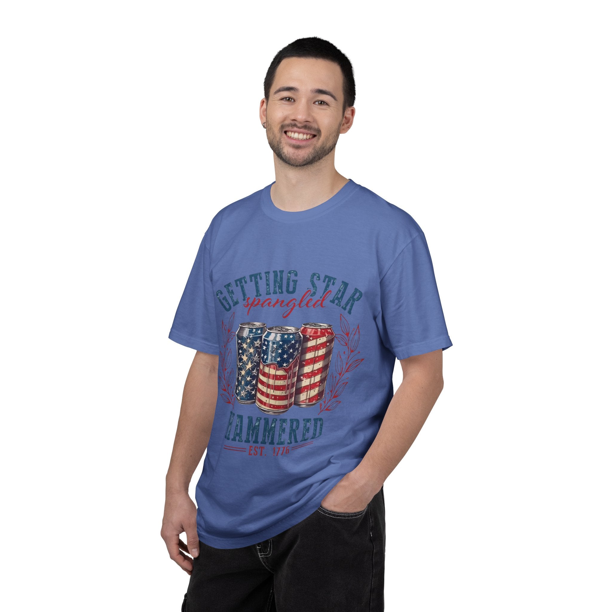 Getting Star Spangled Hammered T-Shirt — Patriotic Beer Can Graphic