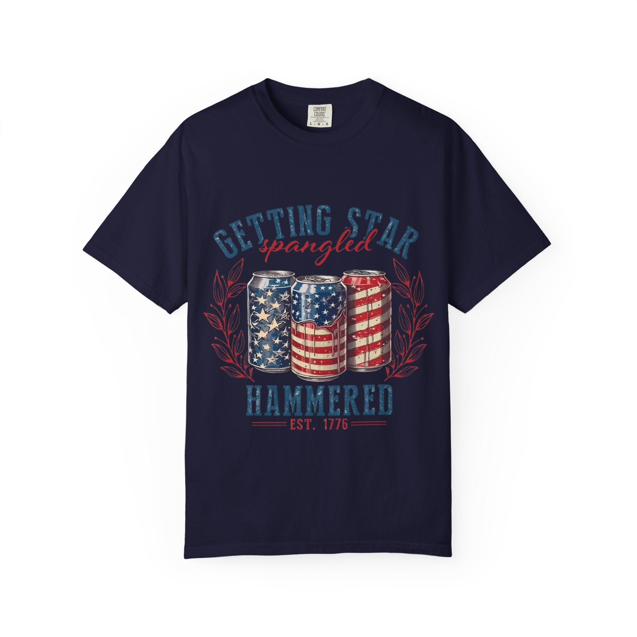 Getting Star Spangled Hammered T-Shirt — Patriotic Beer Can Graphic