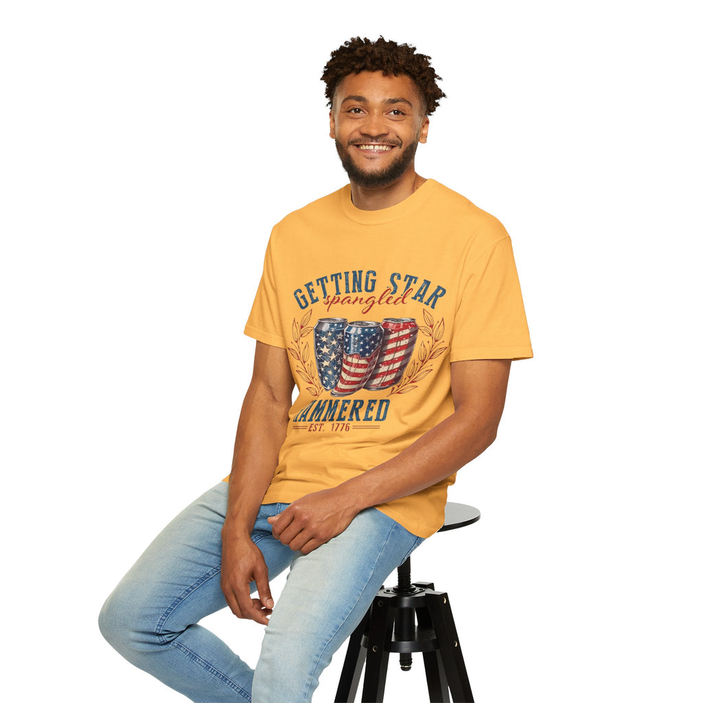 Getting Star Spangled Hammered T-Shirt — Patriotic Beer Can Graphic