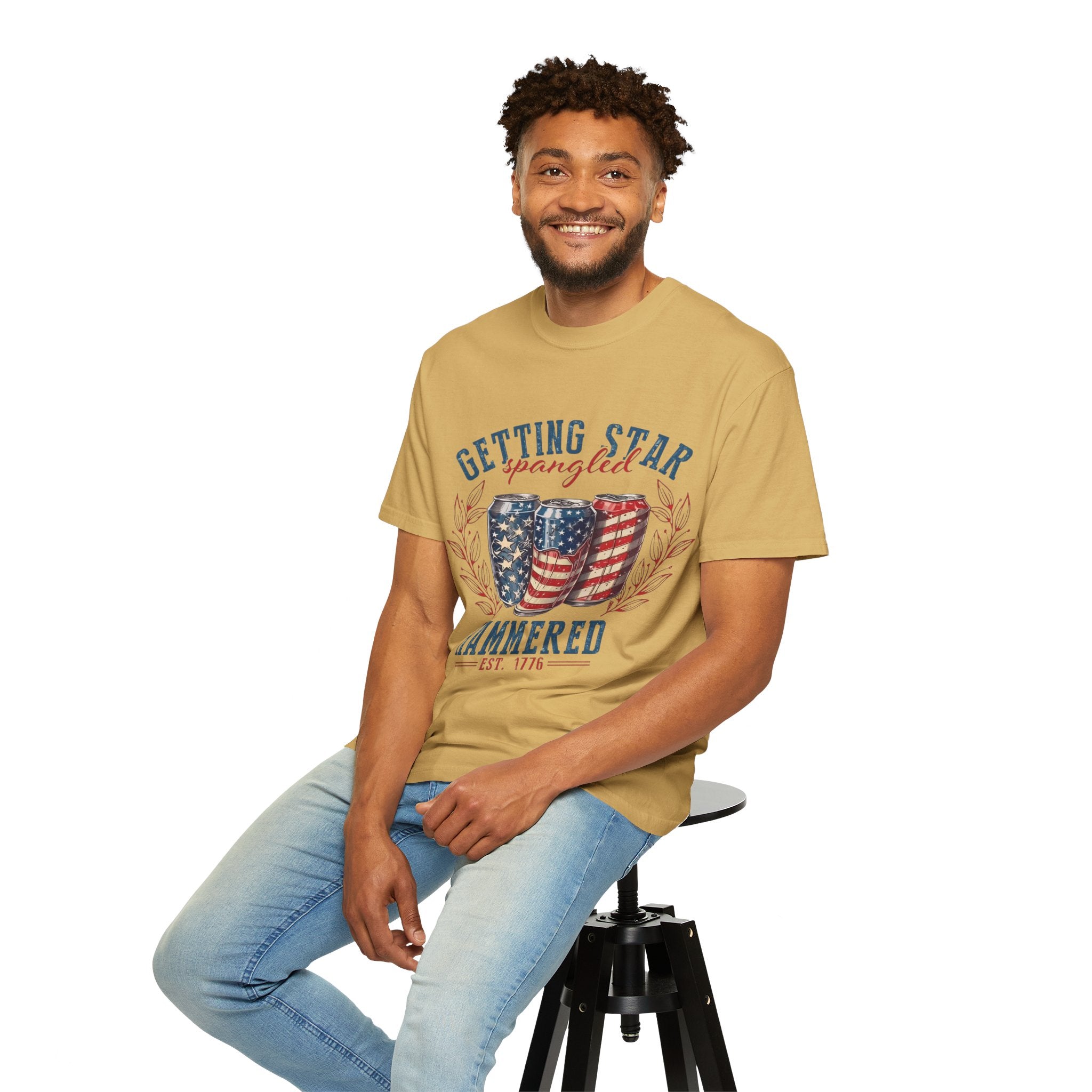 Getting Star Spangled Hammered T-Shirt — Patriotic Beer Can Graphic