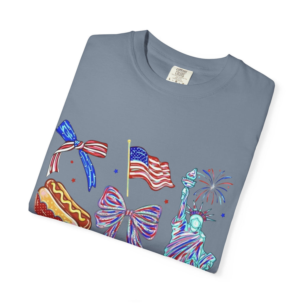 Statue of Liberty, Fireworks & Flags- Tee