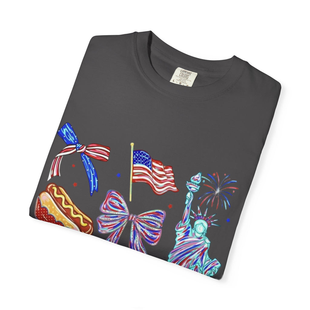 Statue of Liberty, Fireworks & Flags- Tee