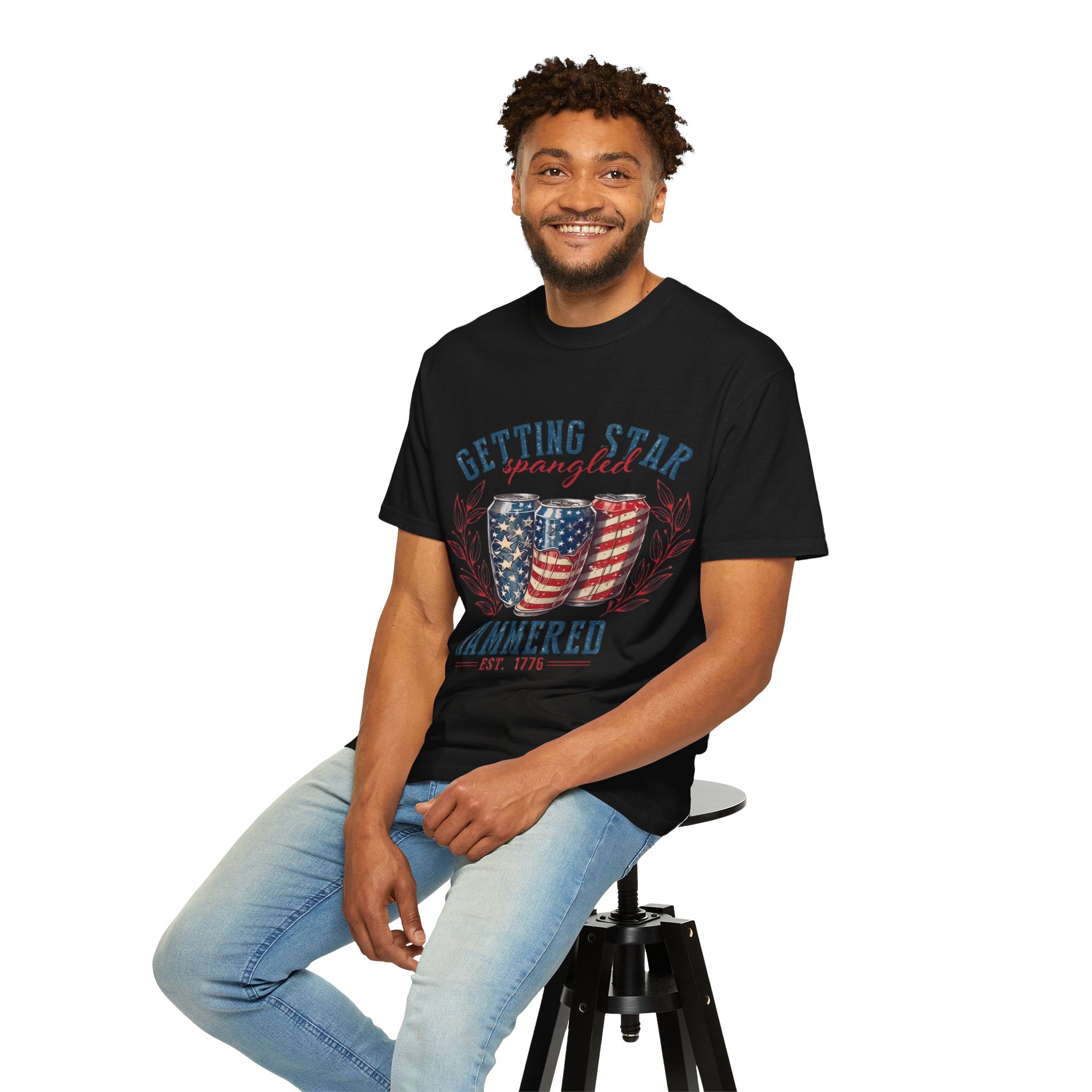 Getting Star Spangled Hammered T-Shirt — Patriotic Beer Can Graphic