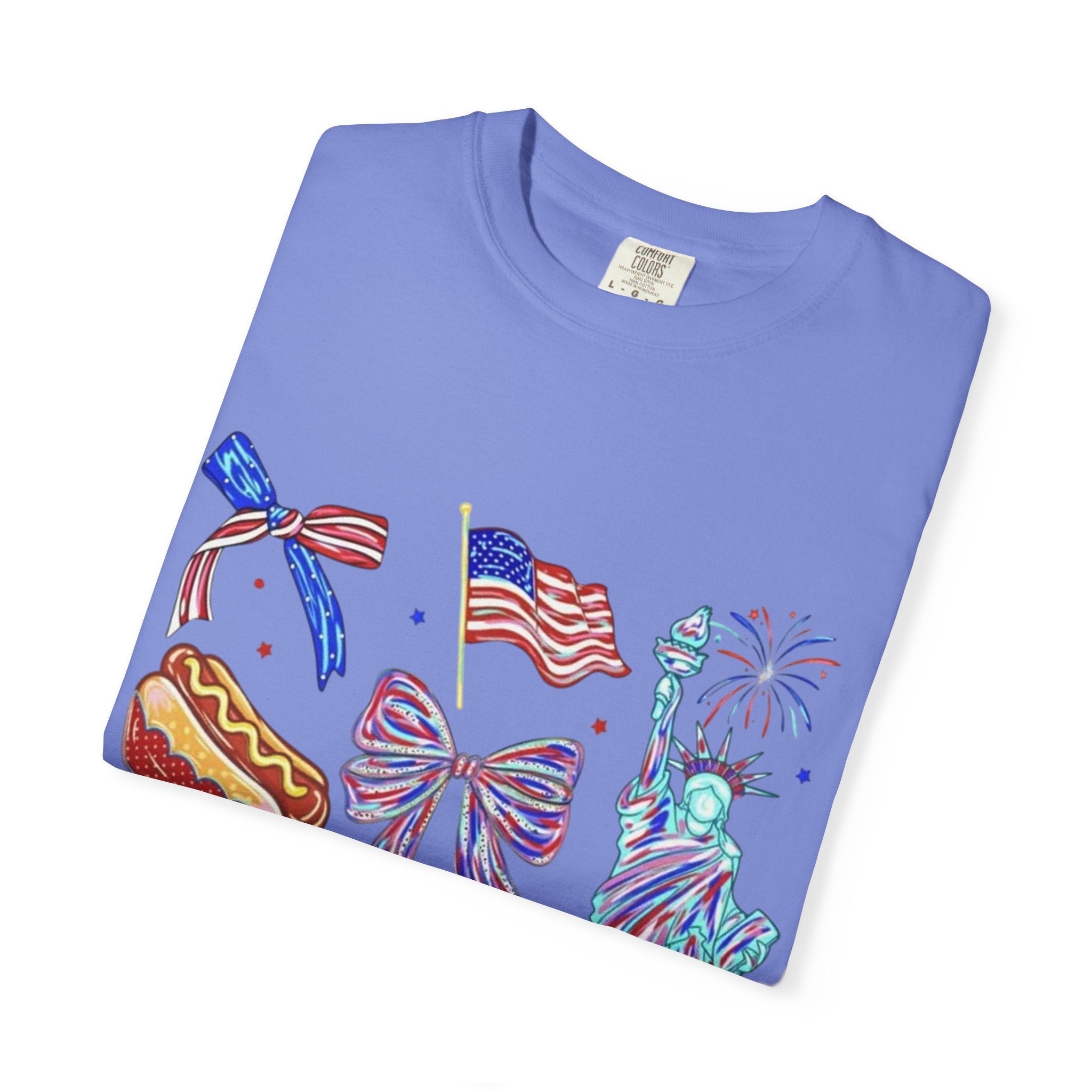 Statue of Liberty, Fireworks & Flags- Tee