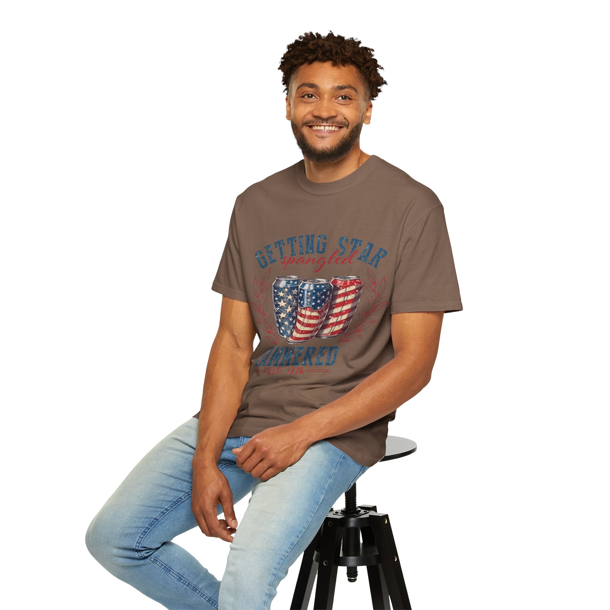 Getting Star Spangled Hammered T-Shirt — Patriotic Beer Can Graphic