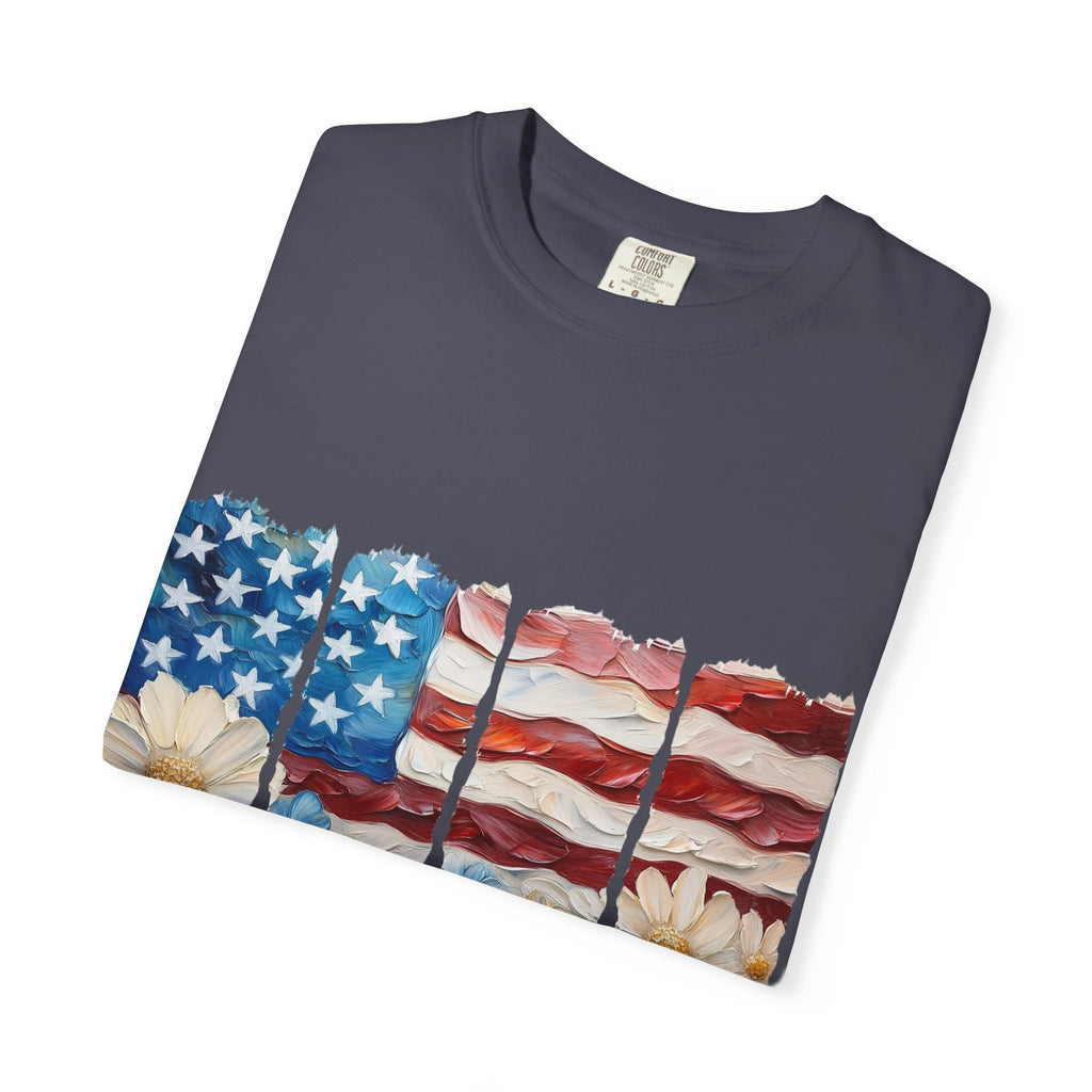 Patriotic Daisy Flag T-Shirt — "Land of the Free Because of the Brave"