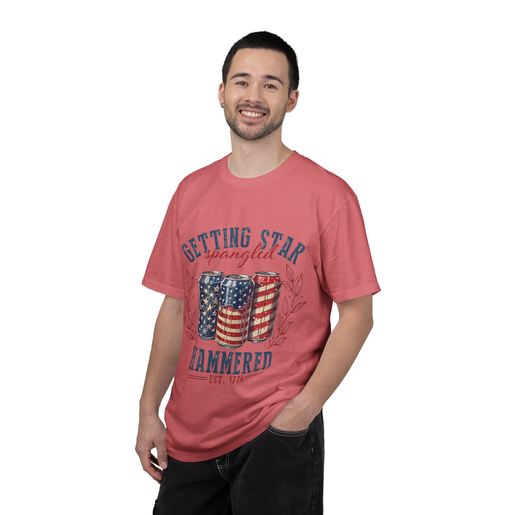 Getting Star Spangled Hammered T-Shirt — Patriotic Beer Can Graphic