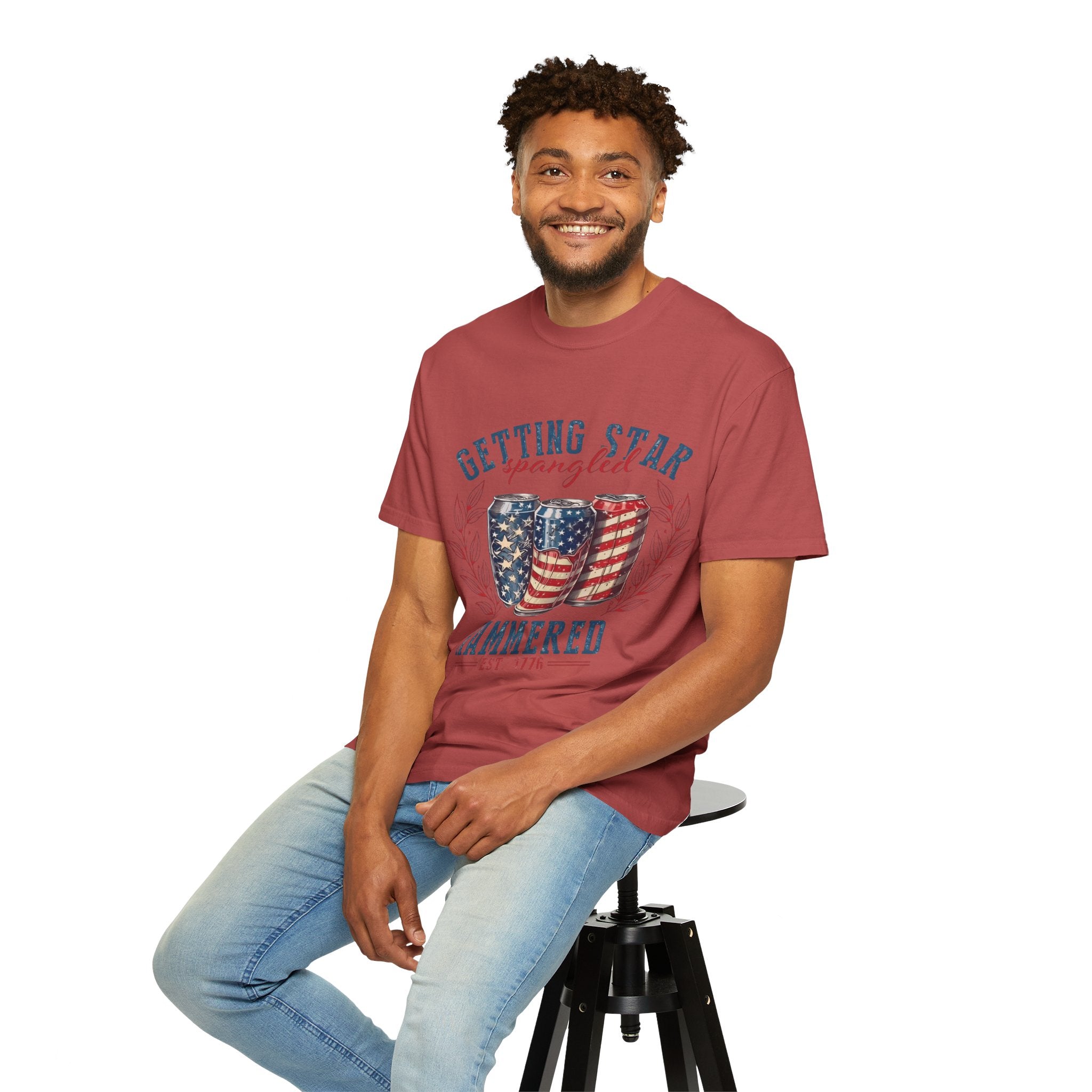 Getting Star Spangled Hammered T-Shirt — Patriotic Beer Can Graphic