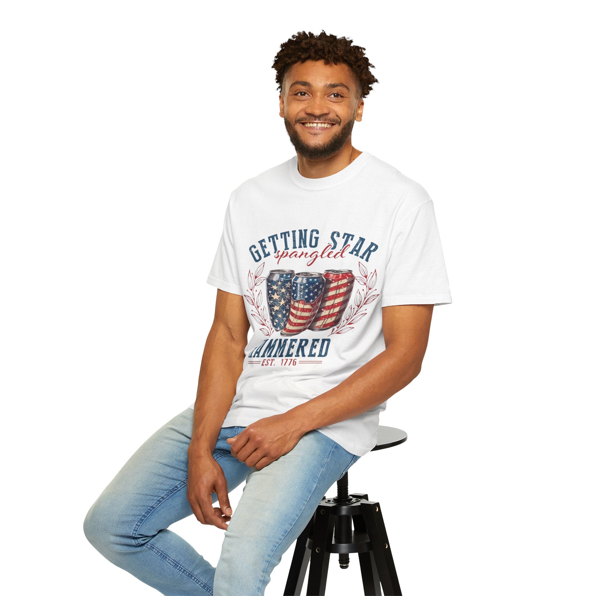 Getting Star Spangled Hammered T-Shirt — Patriotic Beer Can Graphic