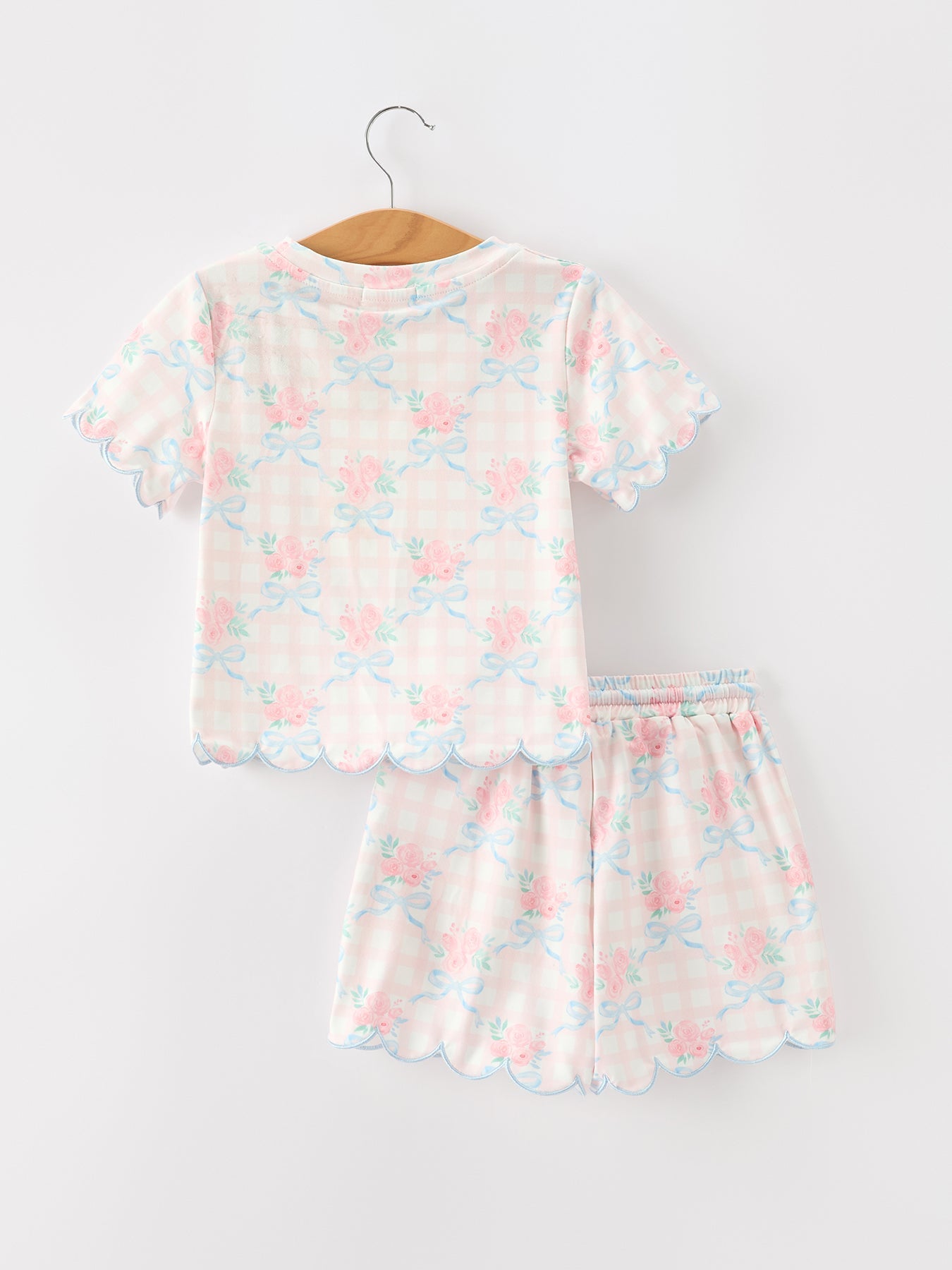 Bow Floral Girl Short Set Scallop Hem