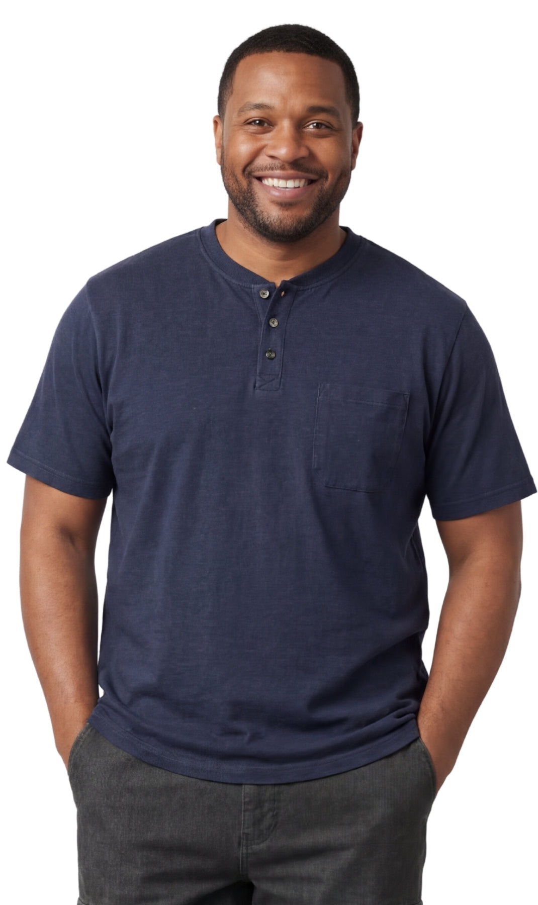 Men's Short Sleeve Henley T-Shirt with 3-Button Placket and Chest Pocket