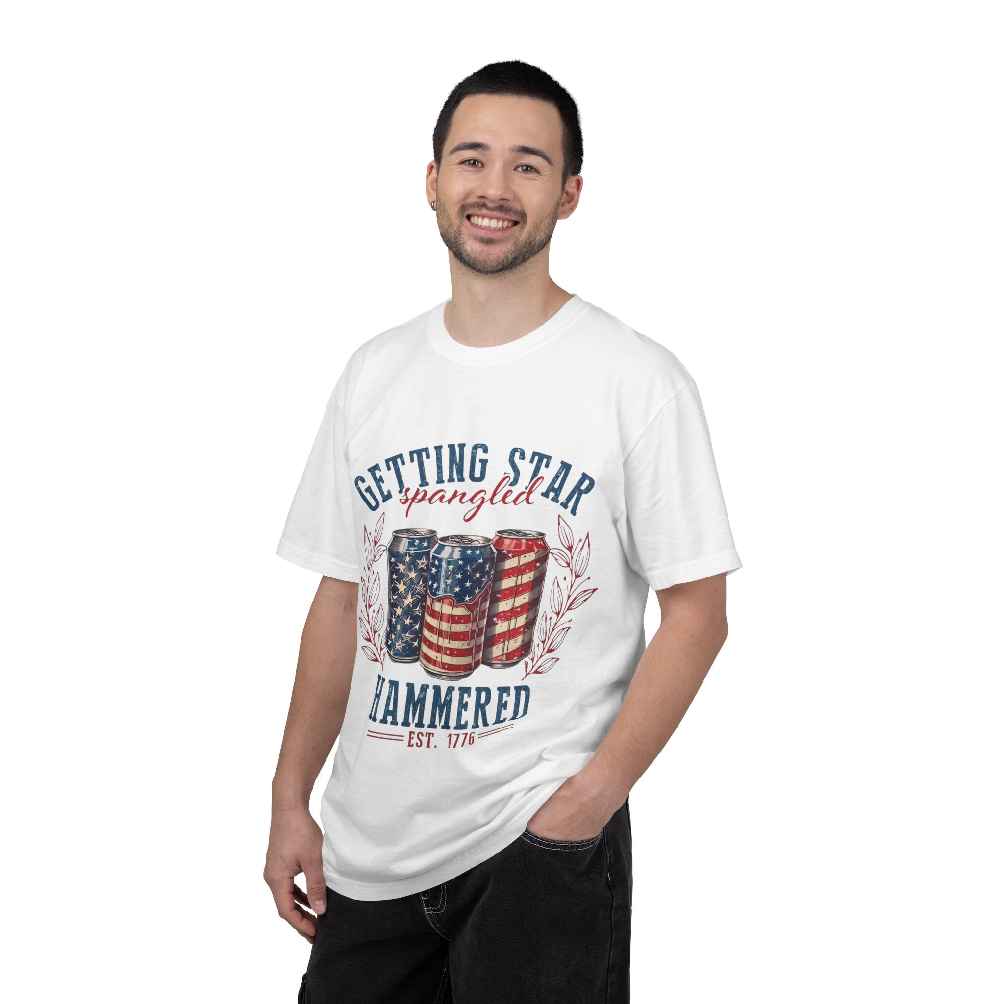 Getting Star Spangled Hammered T-Shirt — Patriotic Beer Can Graphic