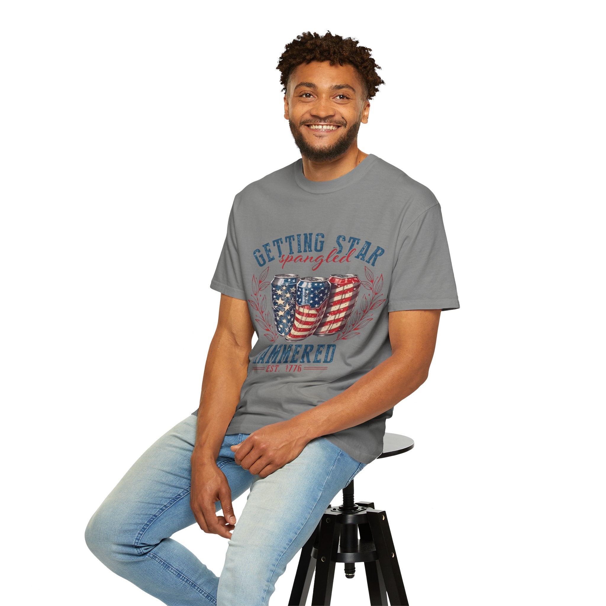 Getting Star Spangled Hammered T-Shirt — Patriotic Beer Can Graphic