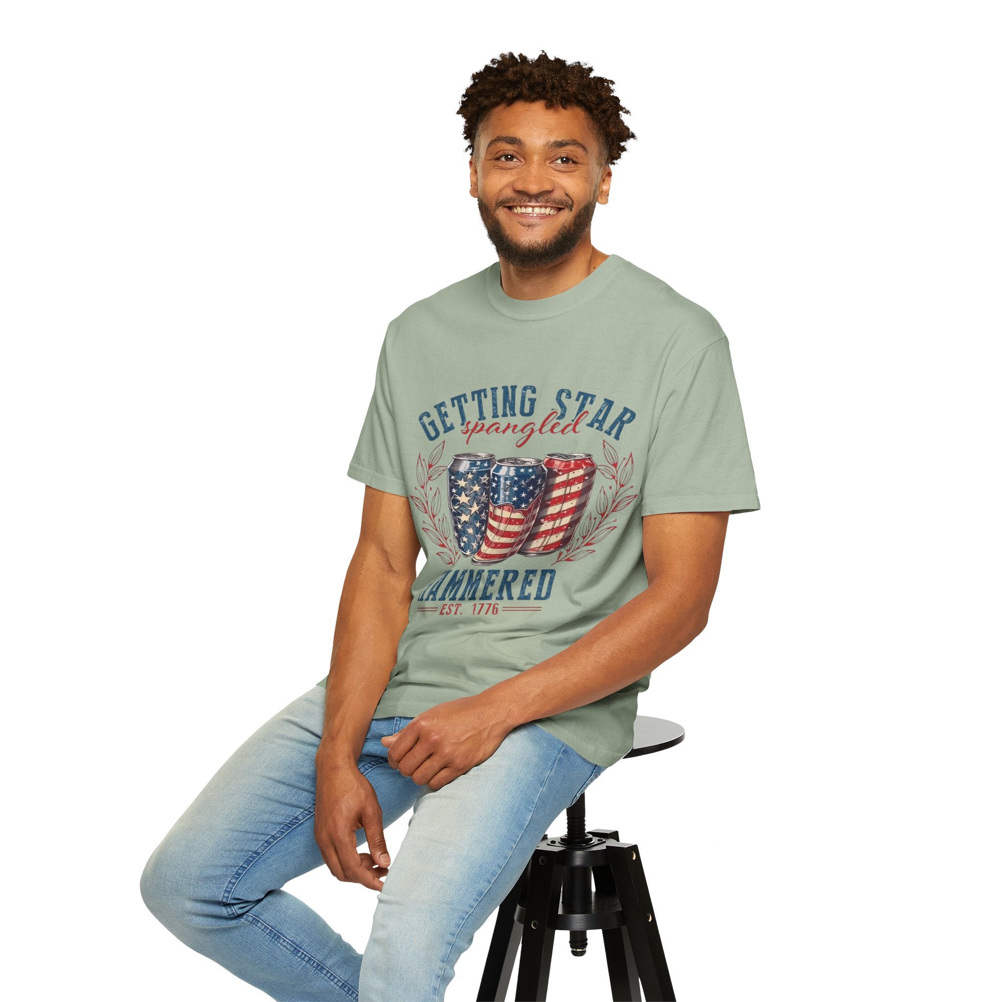 Getting Star Spangled Hammered T-Shirt — Patriotic Beer Can Graphic