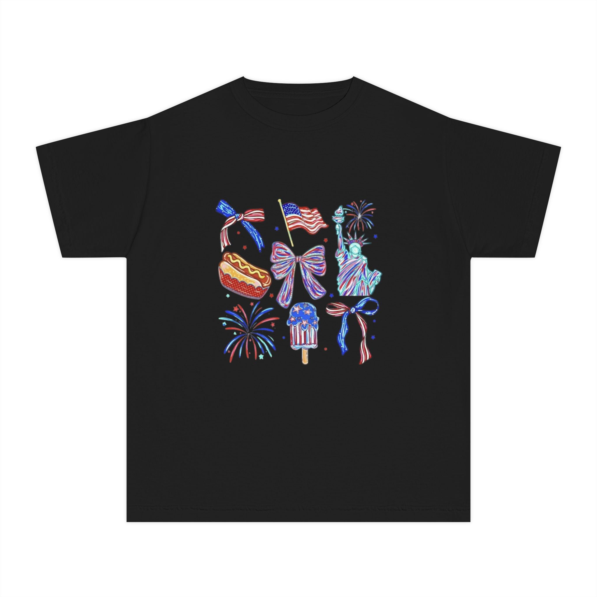 Youth Tee — Icons (fireworks, flag, popsicle, Statue of Liberty)
