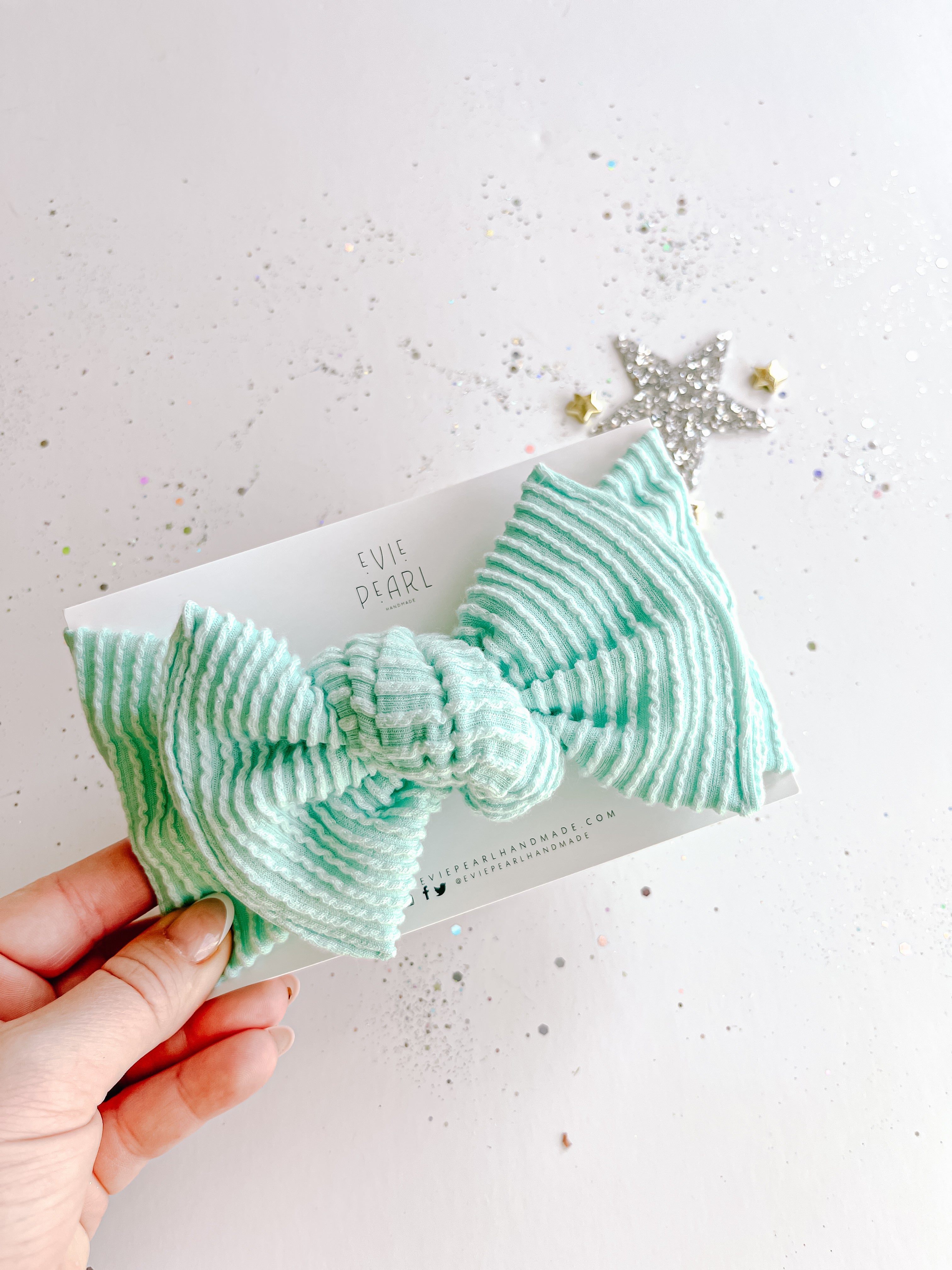 Teal Ribbed Baby Bow Turban