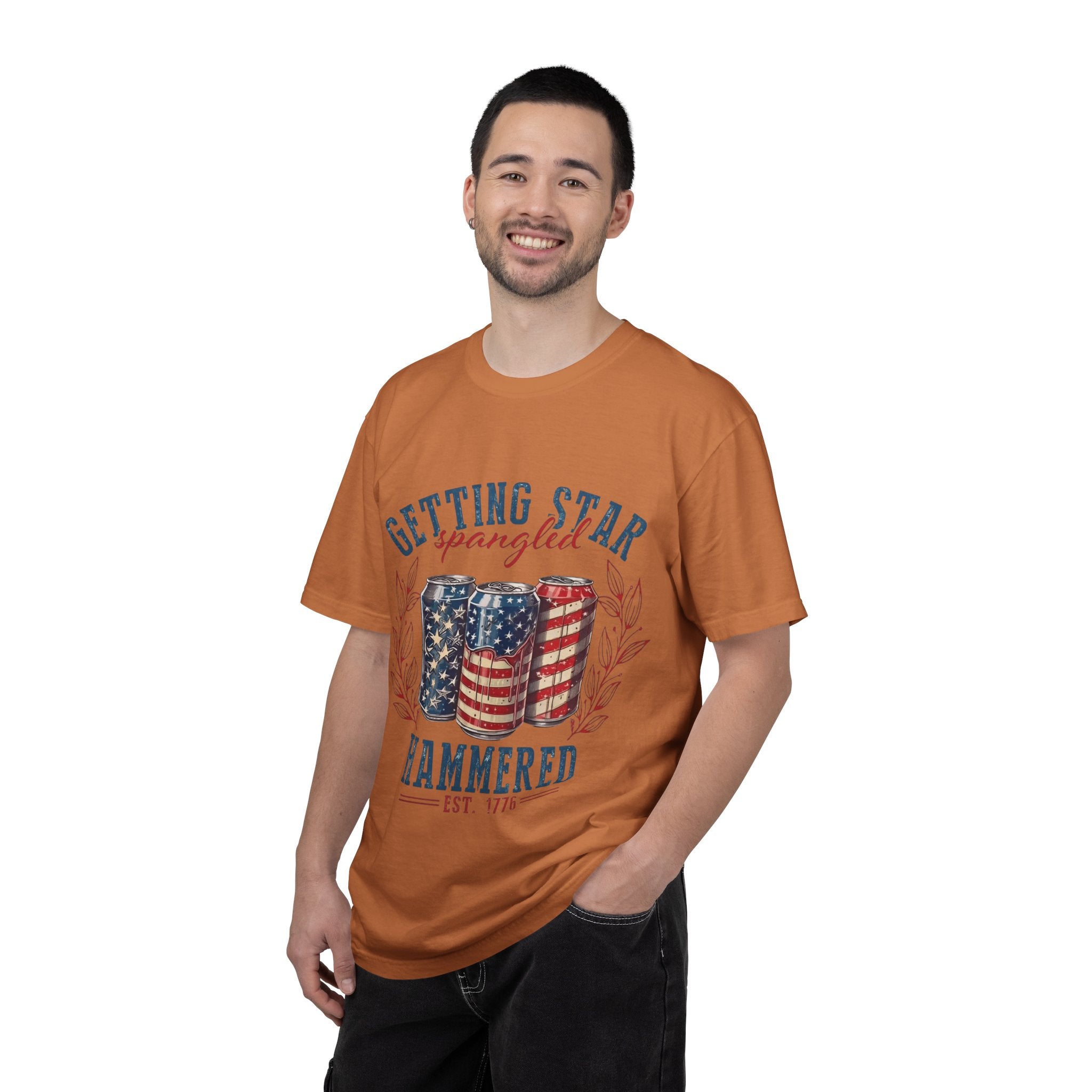 Getting Star Spangled Hammered T-Shirt — Patriotic Beer Can Graphic