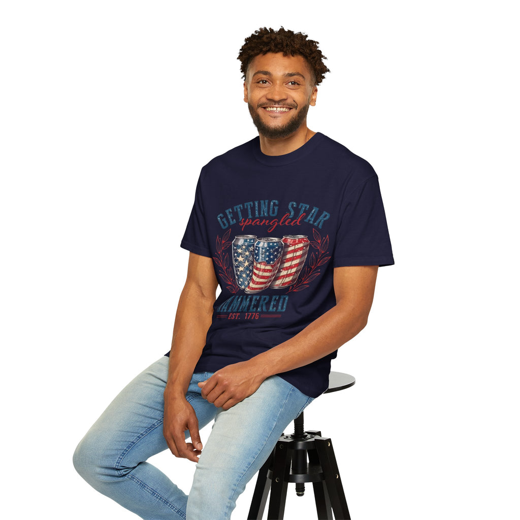 Getting Star Spangled Hammered T-Shirt — Patriotic Beer Can Graphic