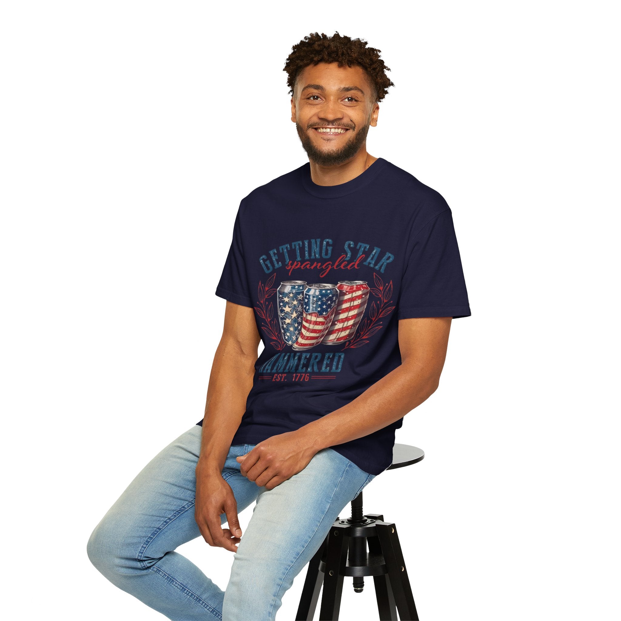 Getting Star Spangled Hammered T-Shirt — Patriotic Beer Can Graphic