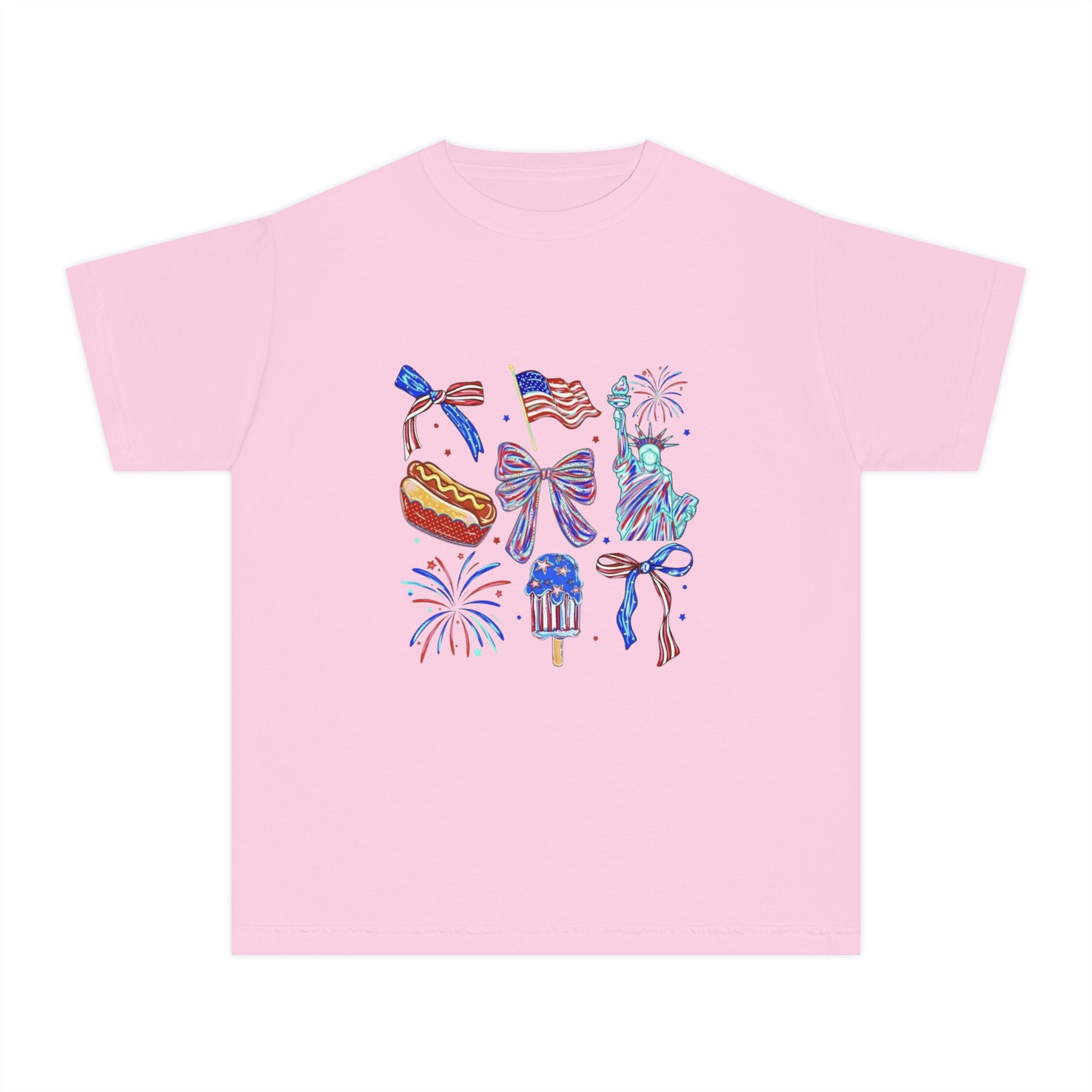 Youth Tee — Icons (fireworks, flag, popsicle, Statue of Liberty)