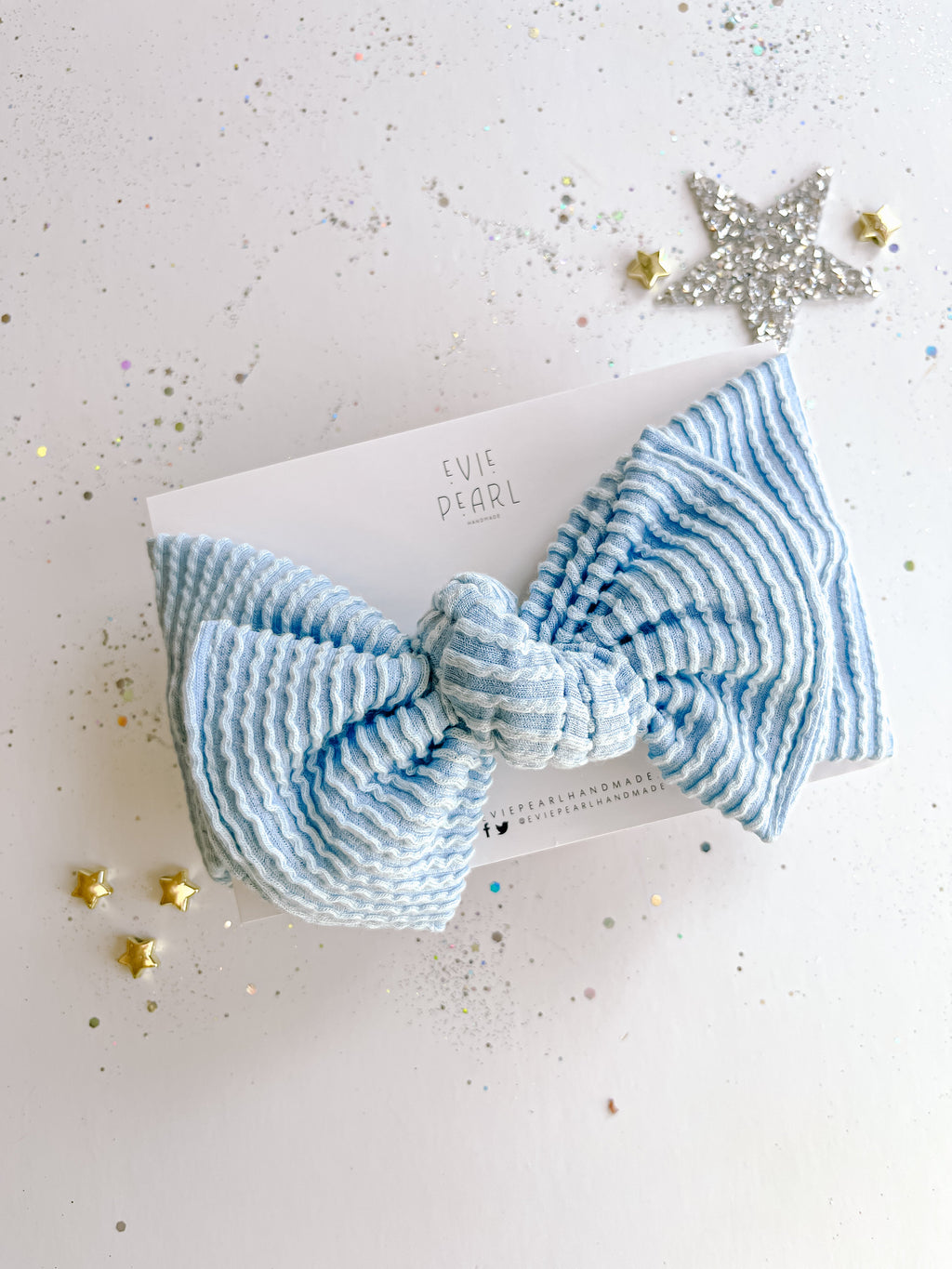 Baby Blue Ribbed Baby Bow Turban