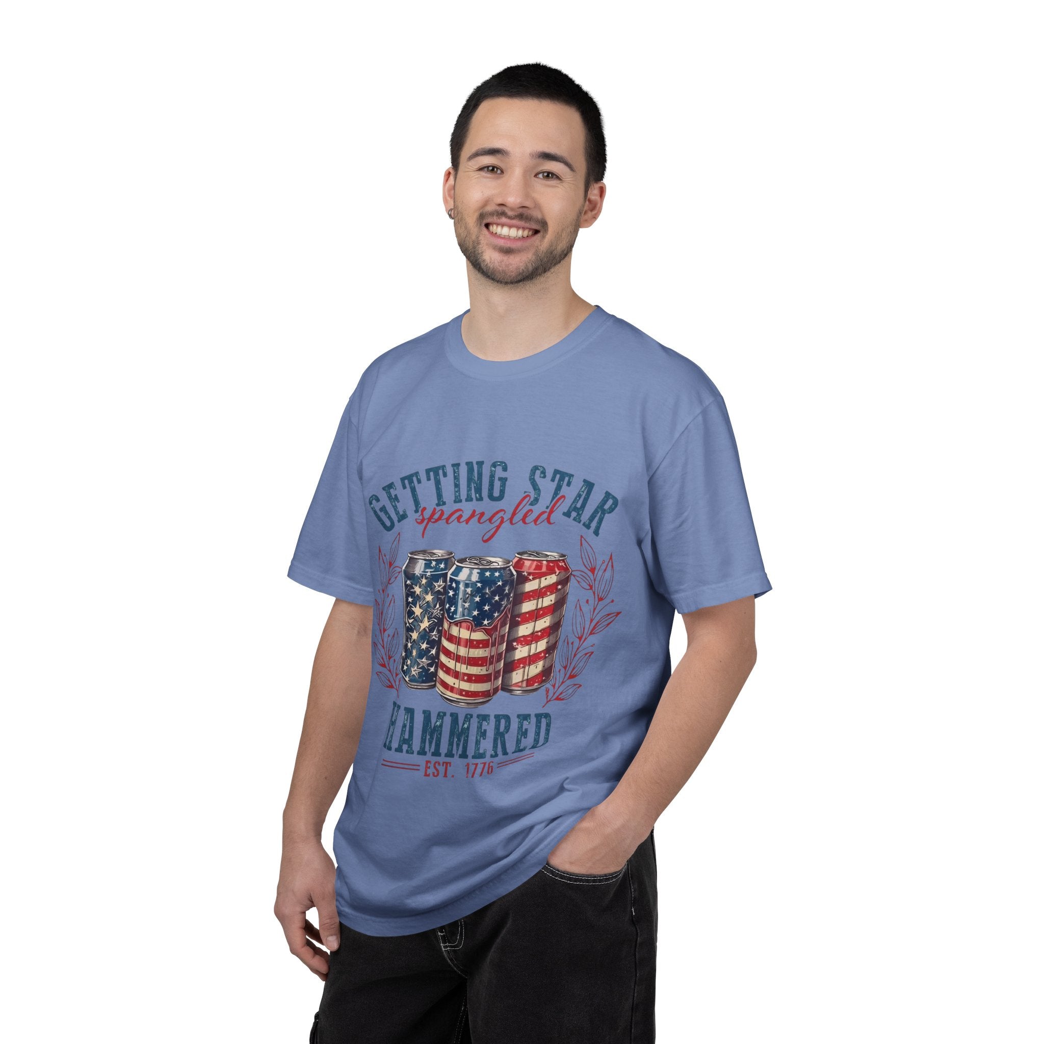 Getting Star Spangled Hammered T-Shirt — Patriotic Beer Can Graphic