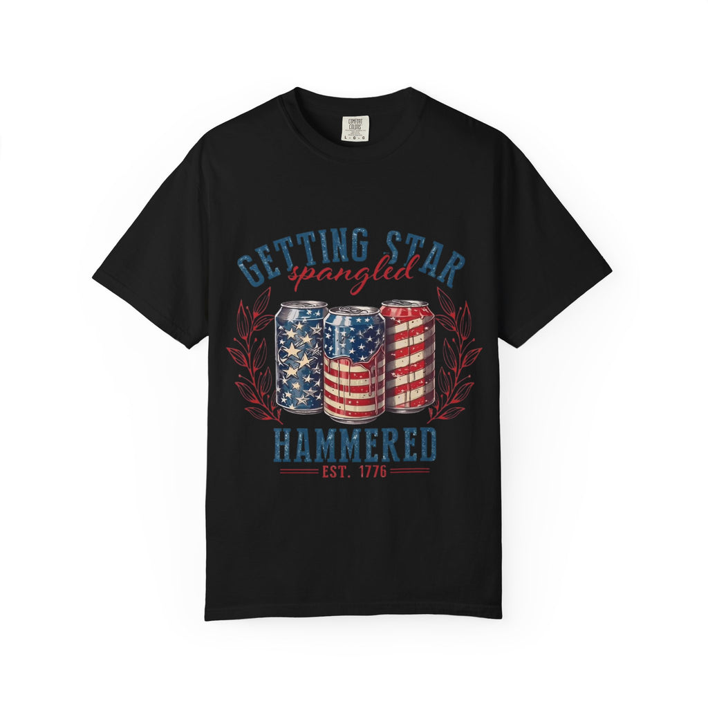 Getting Star Spangled Hammered T-Shirt — Patriotic Beer Can Graphic