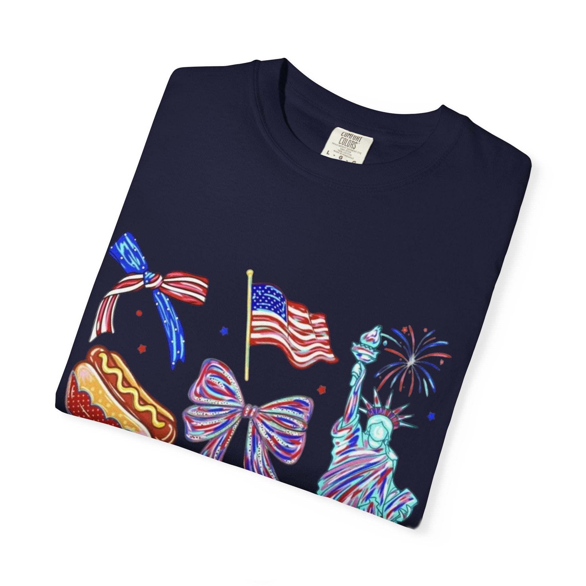 Statue of Liberty, Fireworks & Flags- Tee