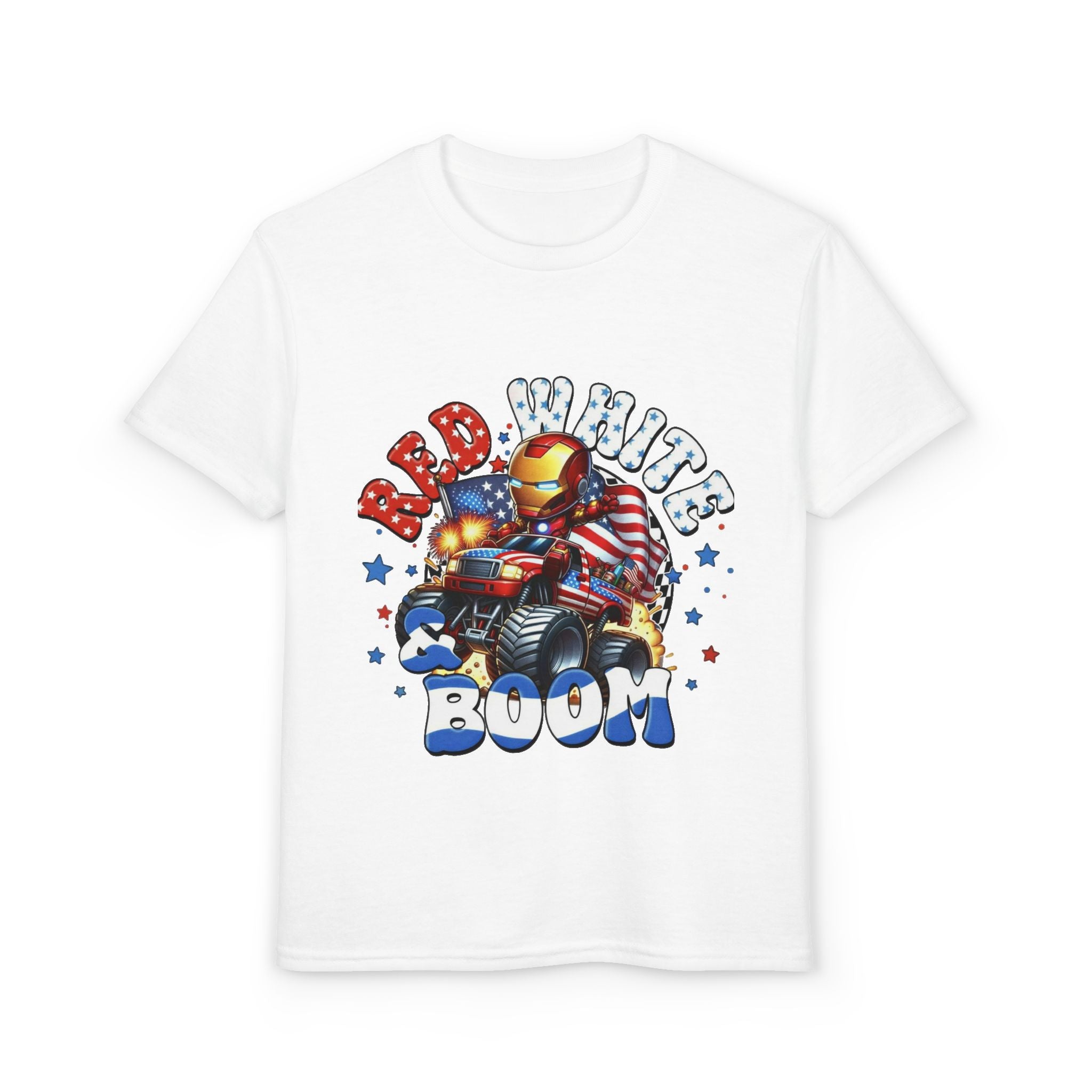 Youth T-Shirt — "Red White Boom" Patriotic Graphic