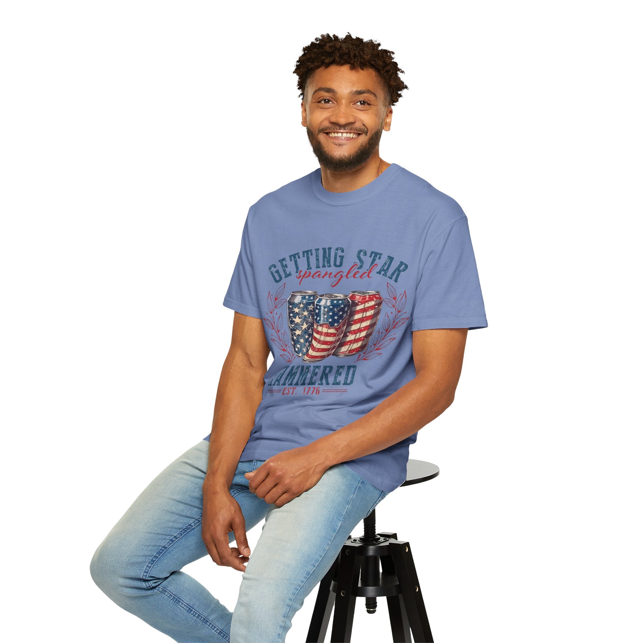 Getting Star Spangled Hammered T-Shirt — Patriotic Beer Can Graphic