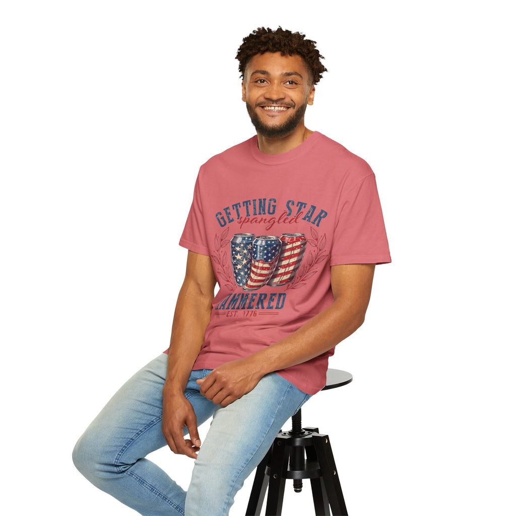Getting Star Spangled Hammered T-Shirt — Patriotic Beer Can Graphic