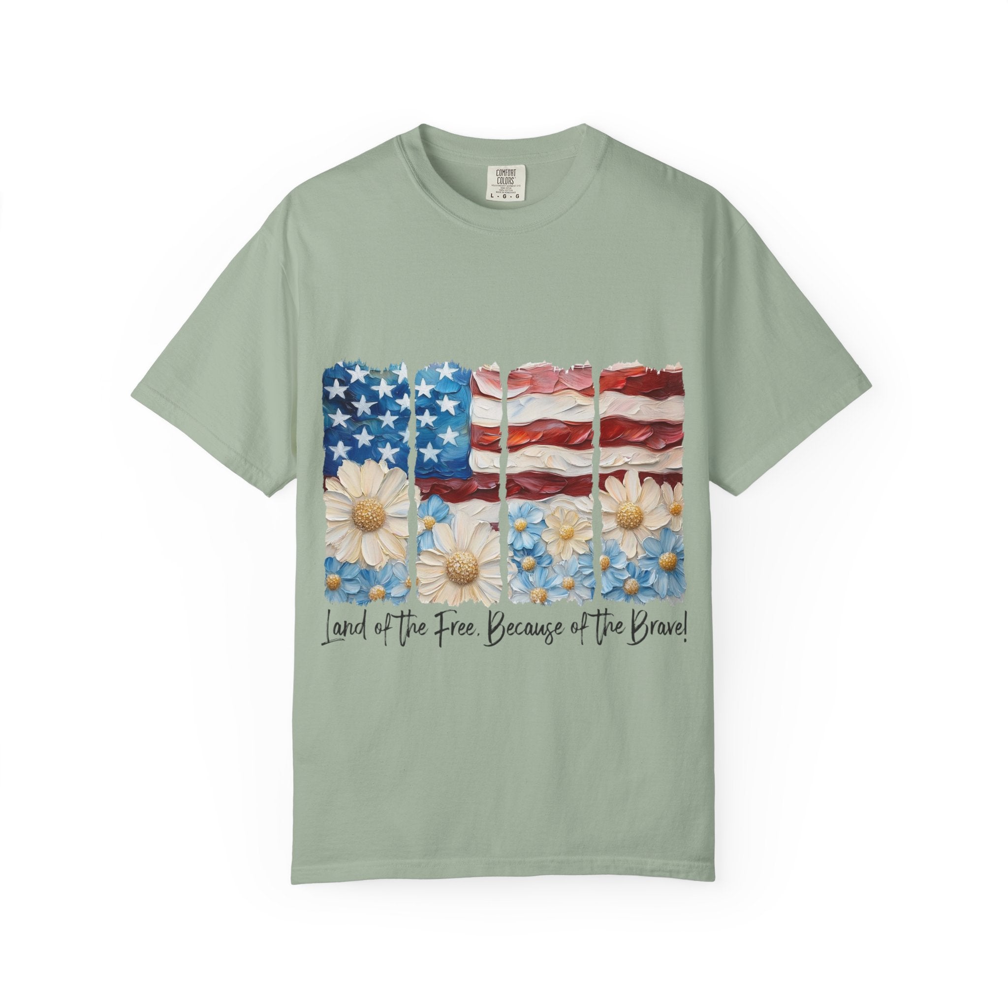 Patriotic Daisy Flag T-Shirt — "Land of the Free Because of the Brave"