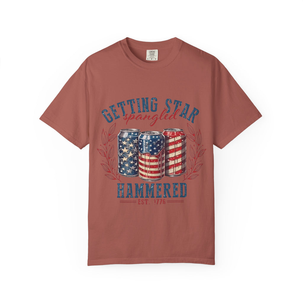 Getting Star Spangled Hammered T-Shirt — Patriotic Beer Can Graphic