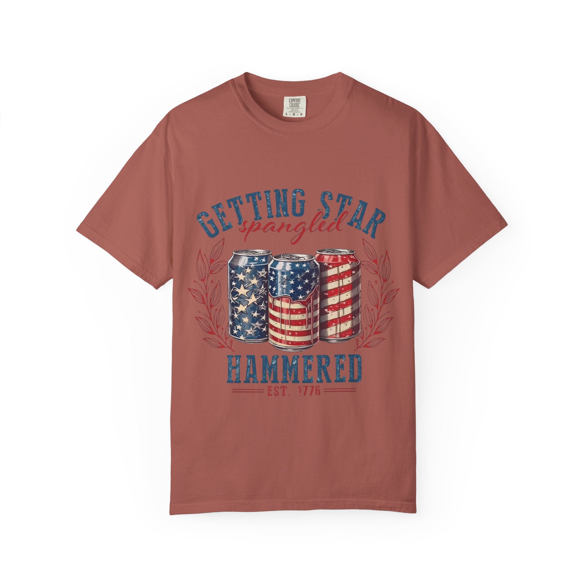 Getting Star Spangled Hammered T-Shirt — Patriotic Beer Can Graphic