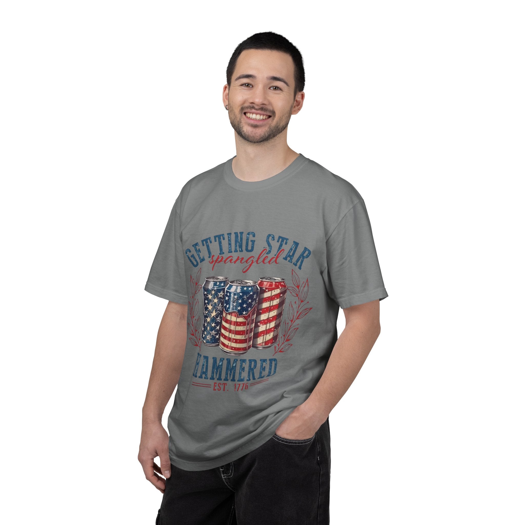 Getting Star Spangled Hammered T-Shirt — Patriotic Beer Can Graphic