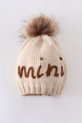 Hand embroidered pom pom beanie hat mama & mini