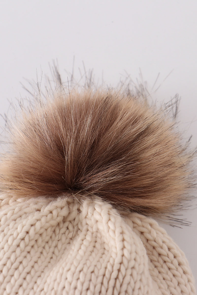 Hand embroidered pom pom beanie hat mama & mini