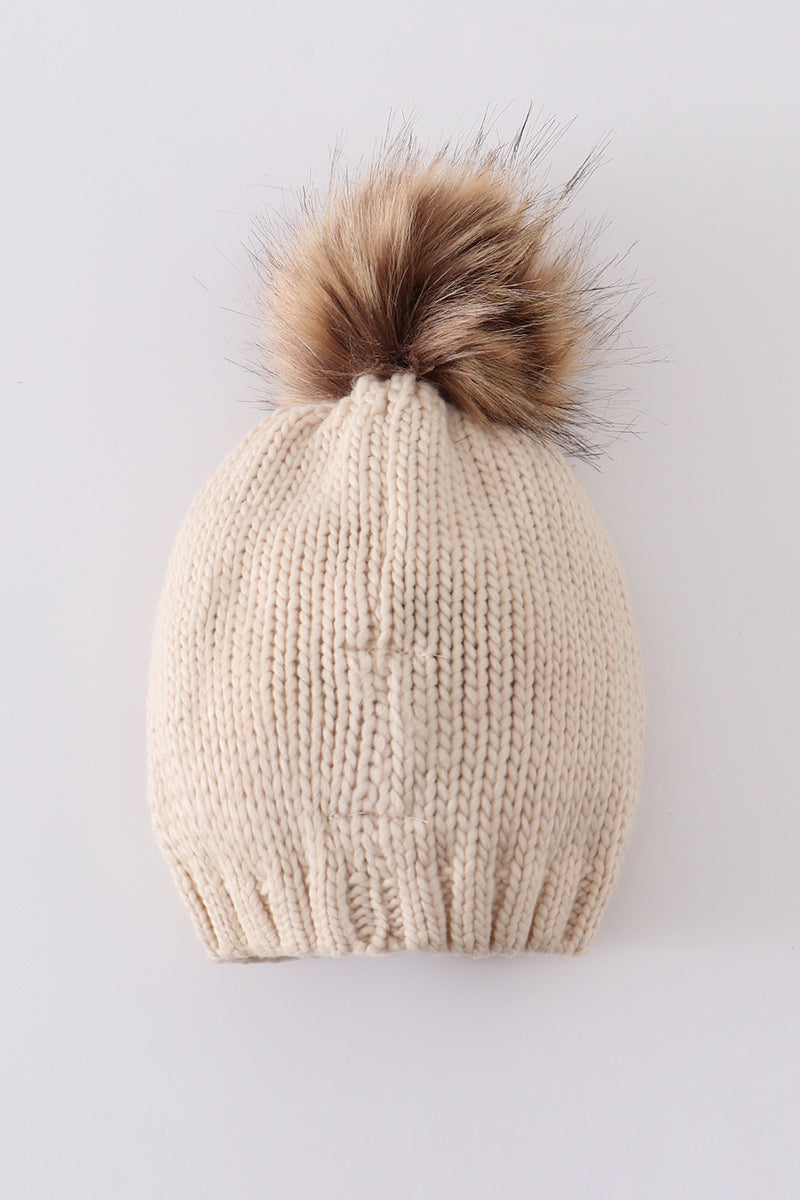 Hand embroidered pom pom beanie hat mama & mini