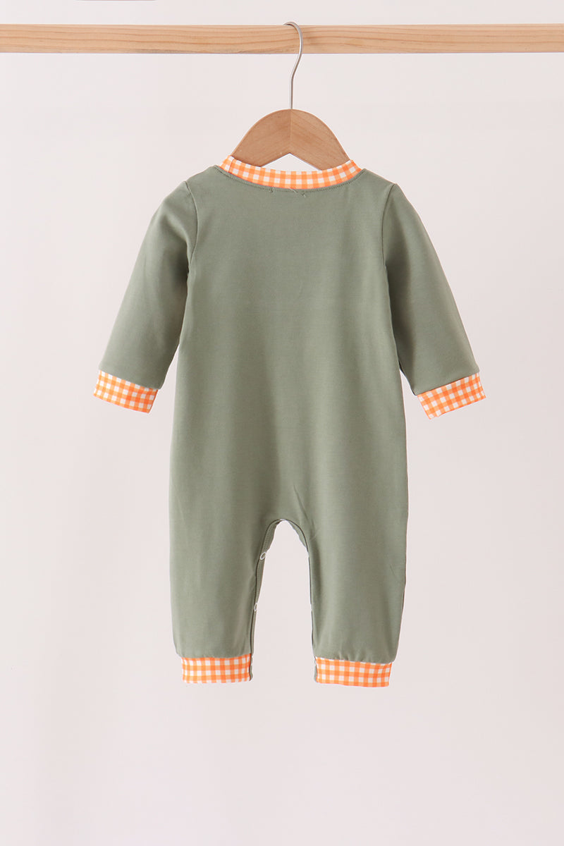 Green goose pumpkin embroidery romper